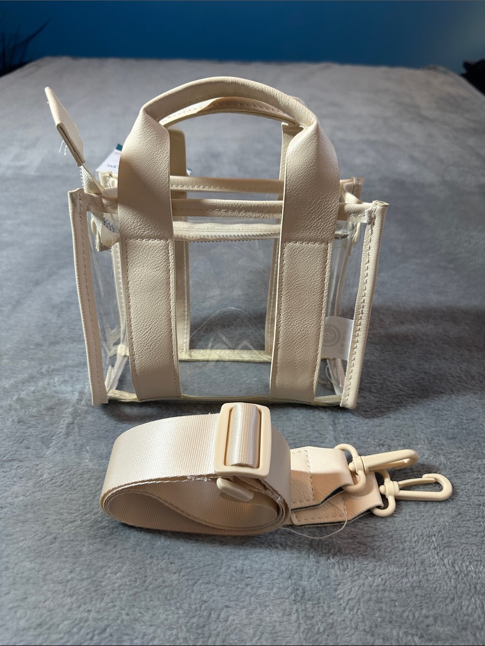 NWT LIVE IN STYLE Clear Cream Mini Bag w/Removable Strap Crossbody